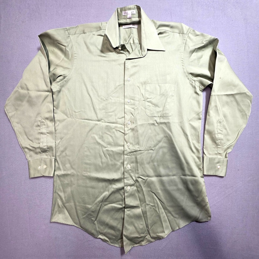Geoffrey Beene Dress Shirt Men's 16.5 35/36 Green Sateen Wrinkle Free Tall Fit